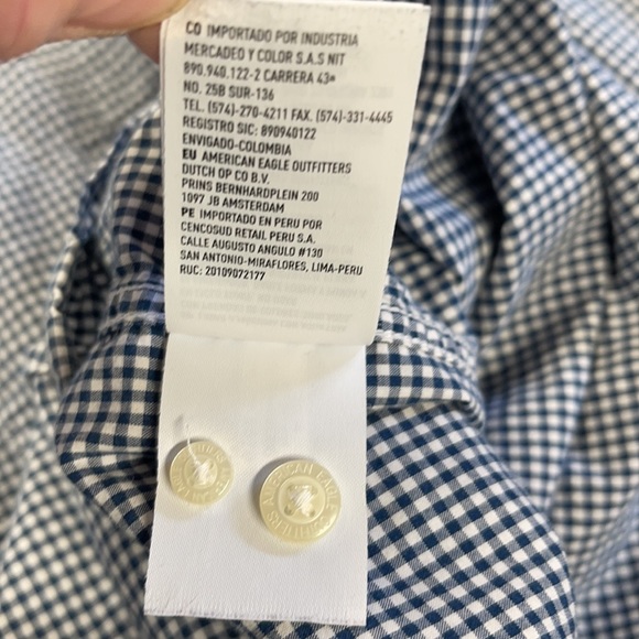 American Eagle Outfitters Blue & White Check Classic Fit Shirt Large - Picture 5 of 7